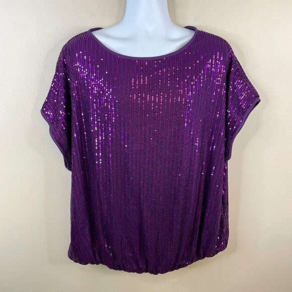 Shein Womens Sequin Holiday Cocktail Party Top Size 2X Magenta Purple New Years - Picture 1 of 11